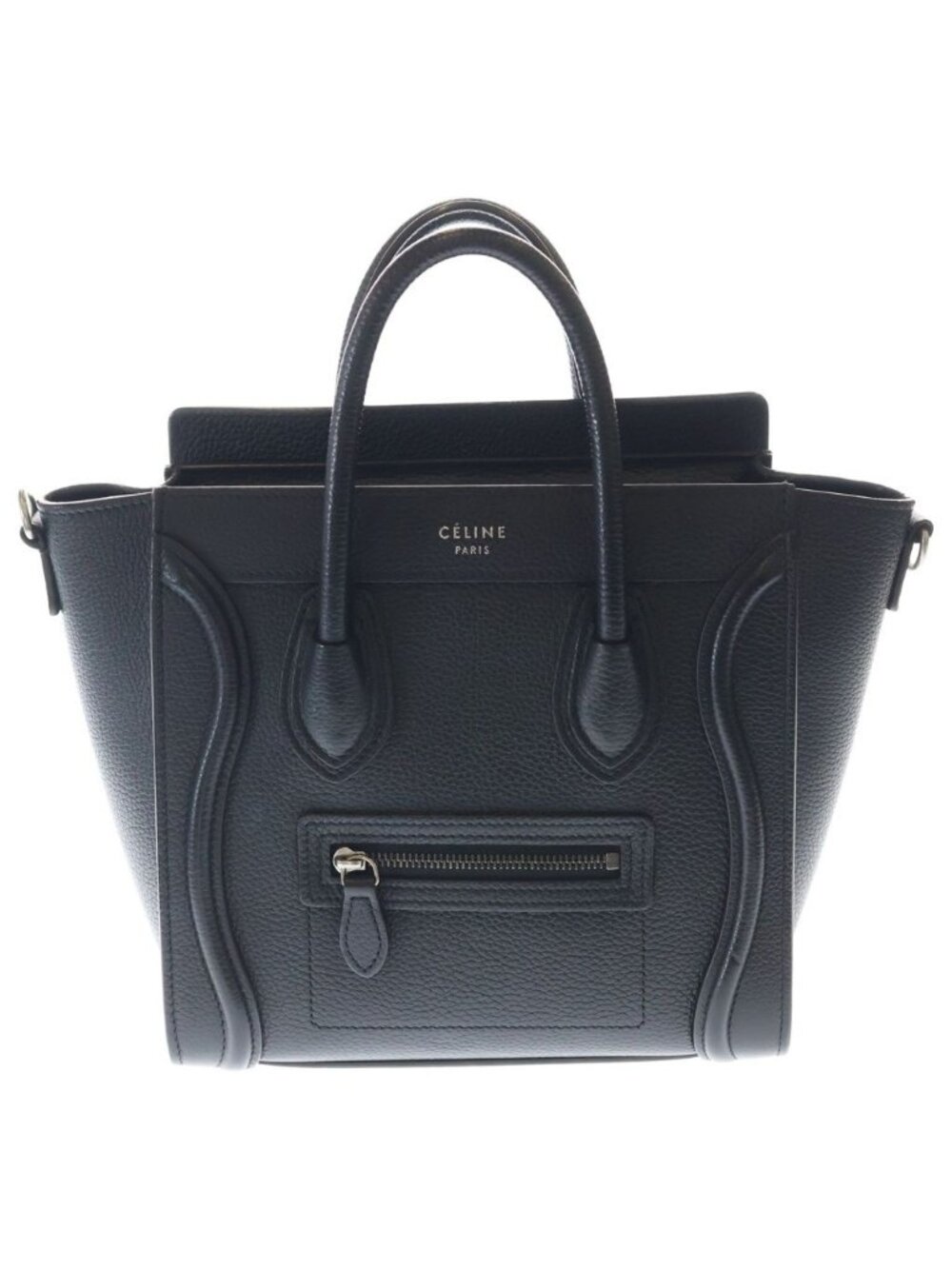 Celine Luggage Nano 2-Way Shoulder Bag Black Leather Silver